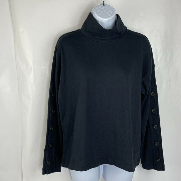 Madewell Black Turtleneck Button Sleeve Top Blouse NWT Size XS - Picture 2 of 8